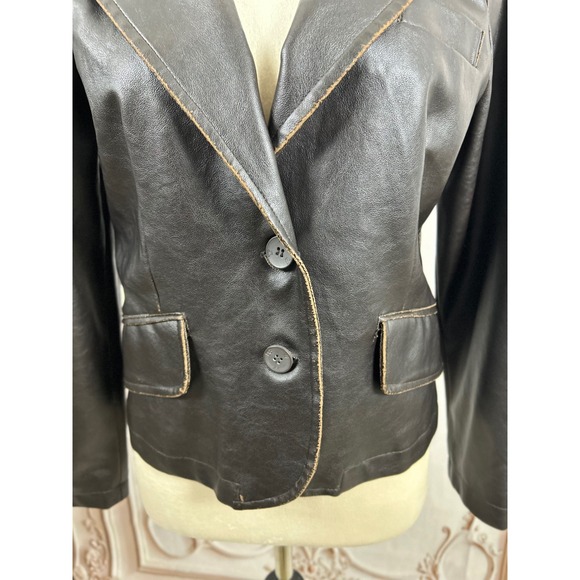 RVT Vintage Clothing Blazer Women's Jacket Brown Faux Leather Button Up Career - Picture 5 of 8